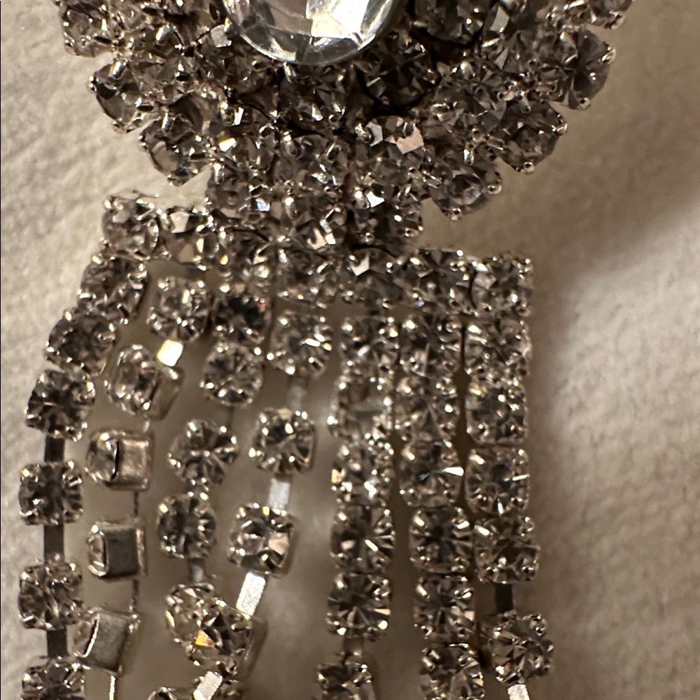 Dazzling Silver and Shimmering Rhinestone Dangle Earrings - Picture 10 of 10